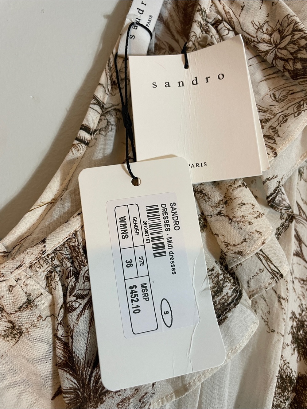 Sandro Cream Maxi Dress with Brown Scenic Print - Picture 4 of 16